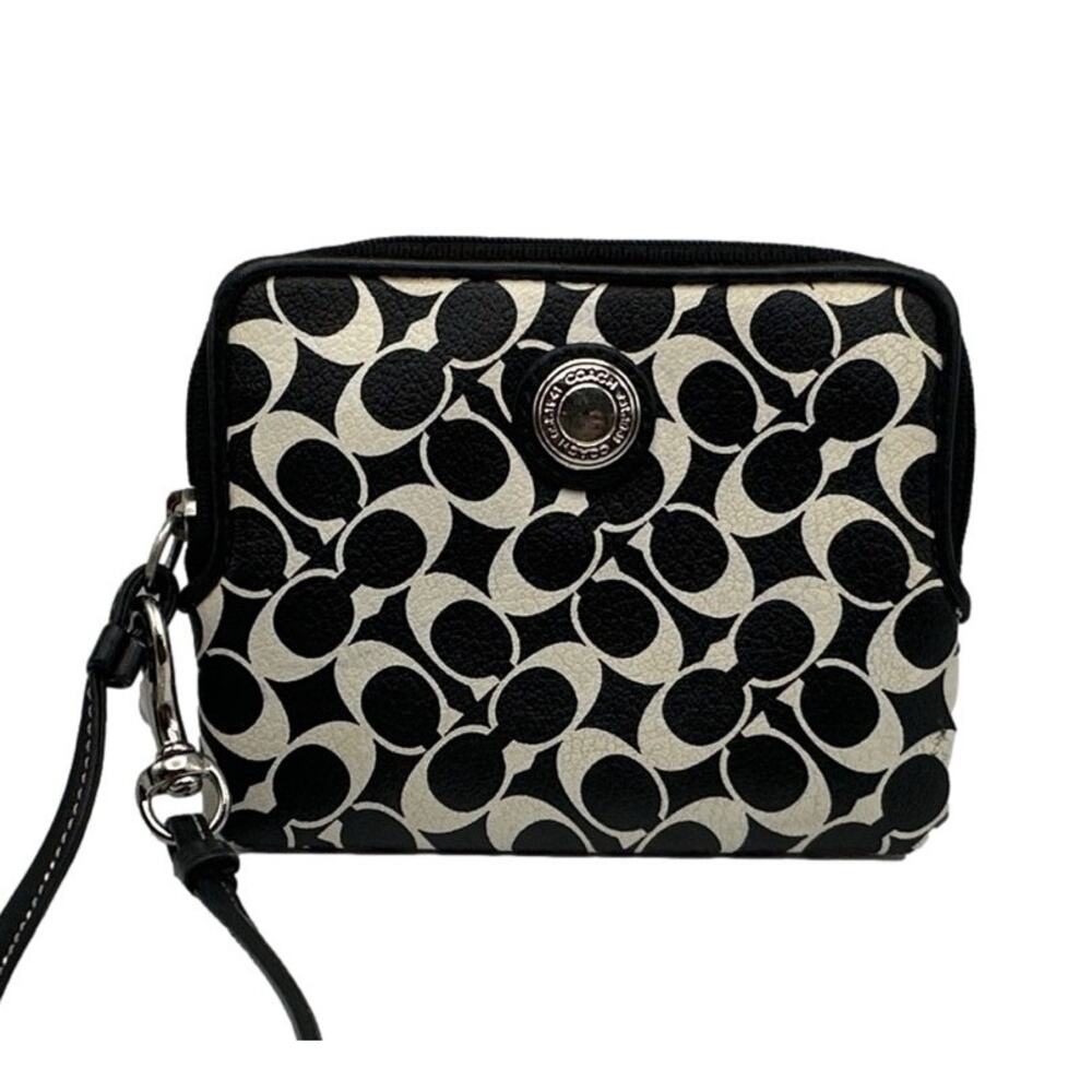 COACH Black and White Signature Coated Canvas Wristlet